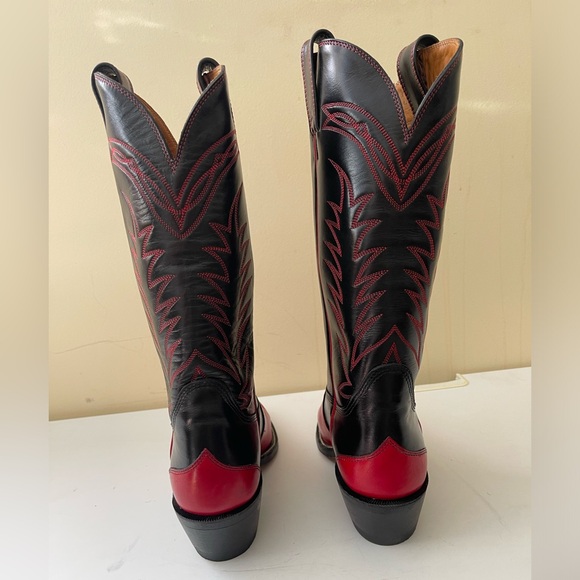 NWT Alberta Boots Black Red Cowhide Leather Cowboy Western Boots Women Size 9.5 - Picture 3 of 8